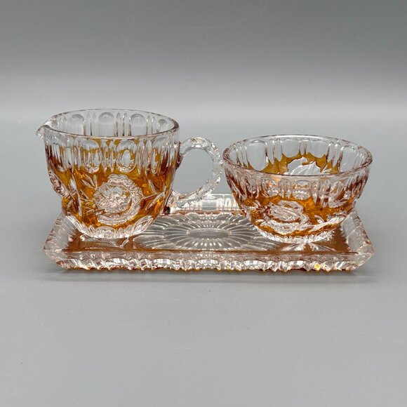 Walther Glas Germany Amber Etched Glass Cream and Sugar Set with Tray - Picture 3 of 8